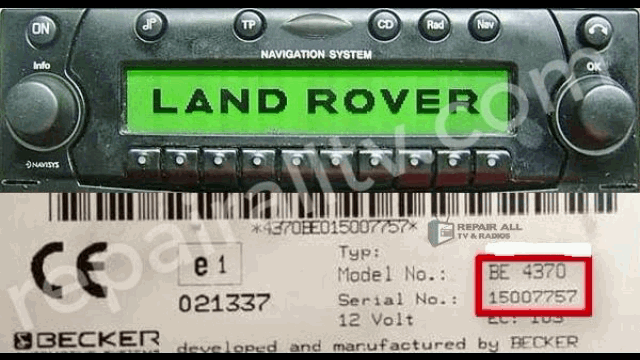 LAND ROVER BECKER traffic pro BE4775 NAVIGATION SYSTEM XQD000220PMA code