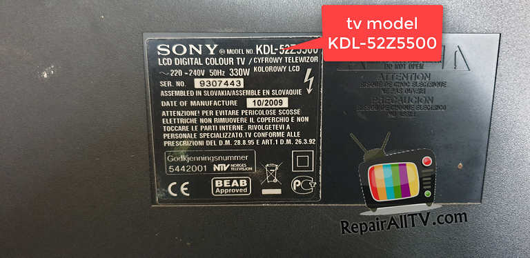 tv model KDL 52Z5500