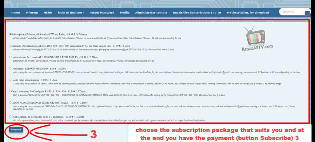 plan 2 choose the subscription package that suits you and at the end you have the payment button Subscribe 3