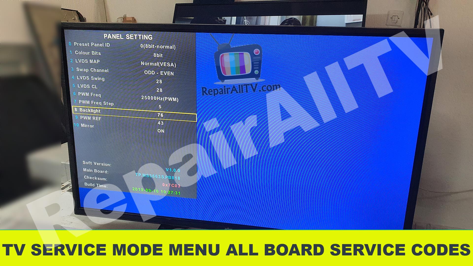 TV SERVICE MODE MENU ALL BOARD SERVICE CODES